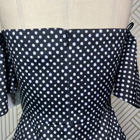 Saloni Amelia Neoprene Mini Polka Dot Dress‎ Black White Size 6 - Picture 8 of 12